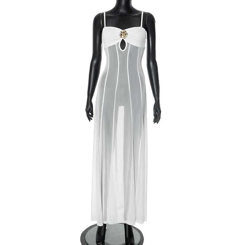 Damer Elegant Maxi-kjole med transparente indsatser og blomsterapplikation Stilla