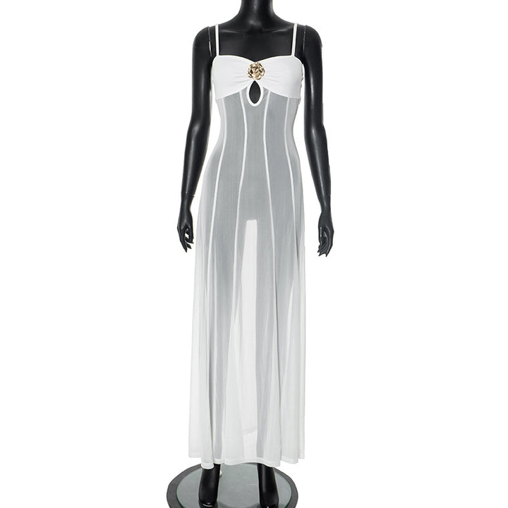 Damer Elegant Maxi-kjole med transparente indsatser og blomsterapplikation Stilla