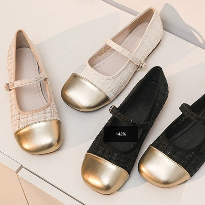 Dame ballerinaer med justerbar rem og elegant glansspids Stilla