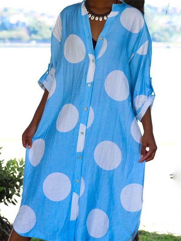 Dame Oversized Skjortekjole med Prikker Stilla