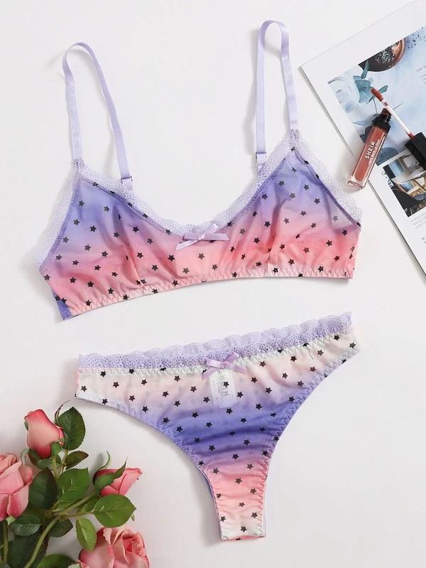 Dame Stjerneprint Bralette og Thong Sæt Stilla