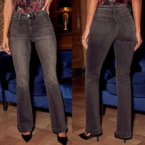 Dame klassiske Bootcut-jeans med høj talje og bæltestropper Stilla