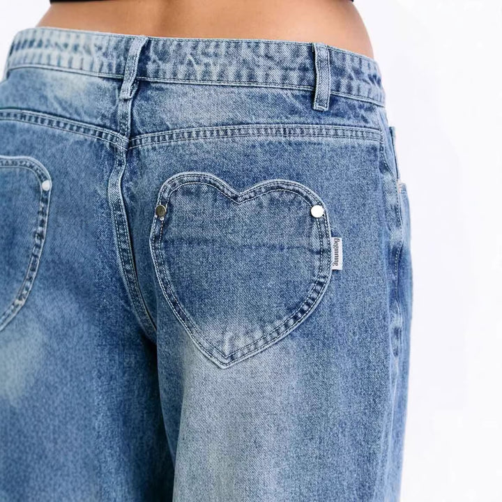 Kvindernes brede jeans med høj talje og afslappet stil Skovae