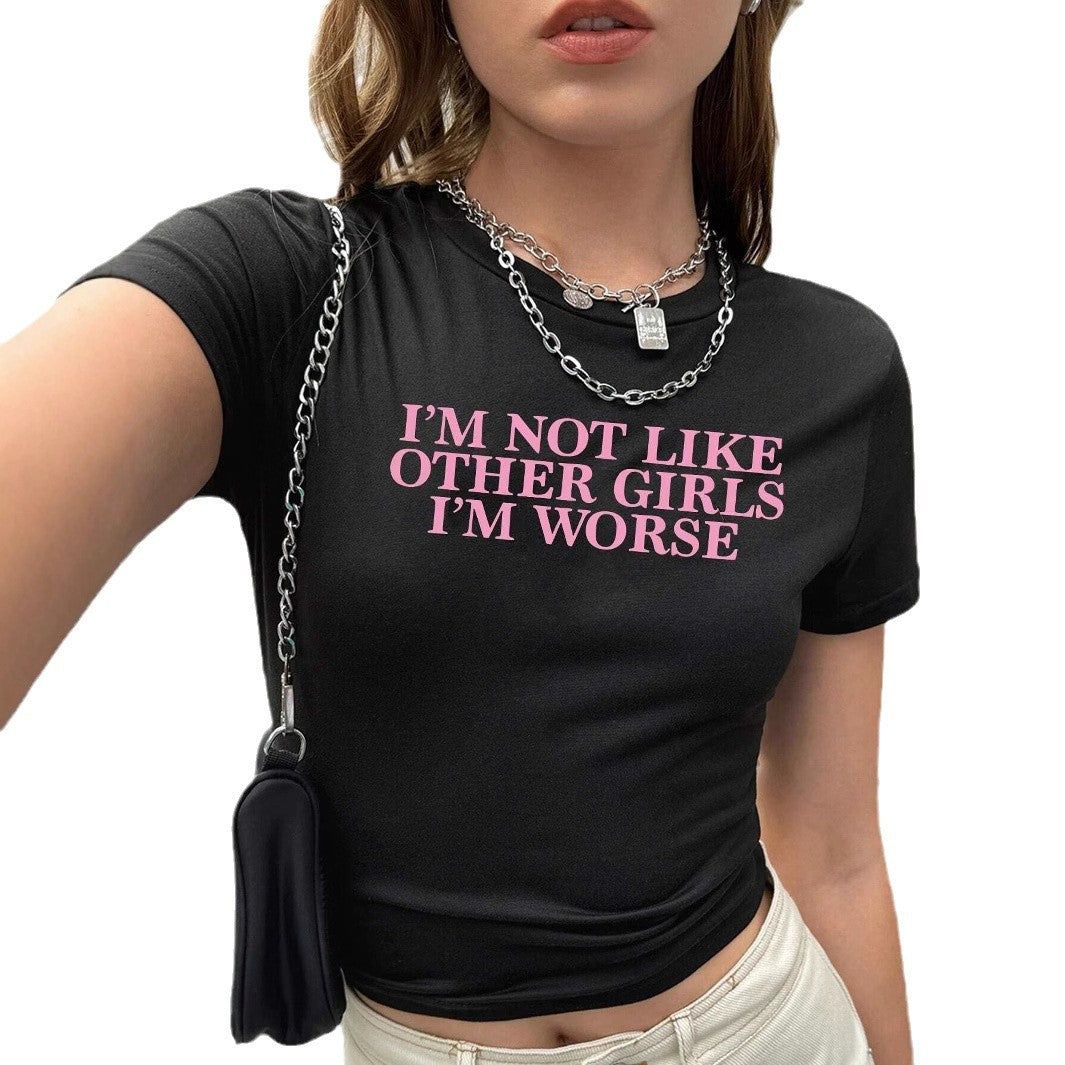 Dame T-shirt med kunstnerisk statement-tryk og tætsiddende snit Skovae