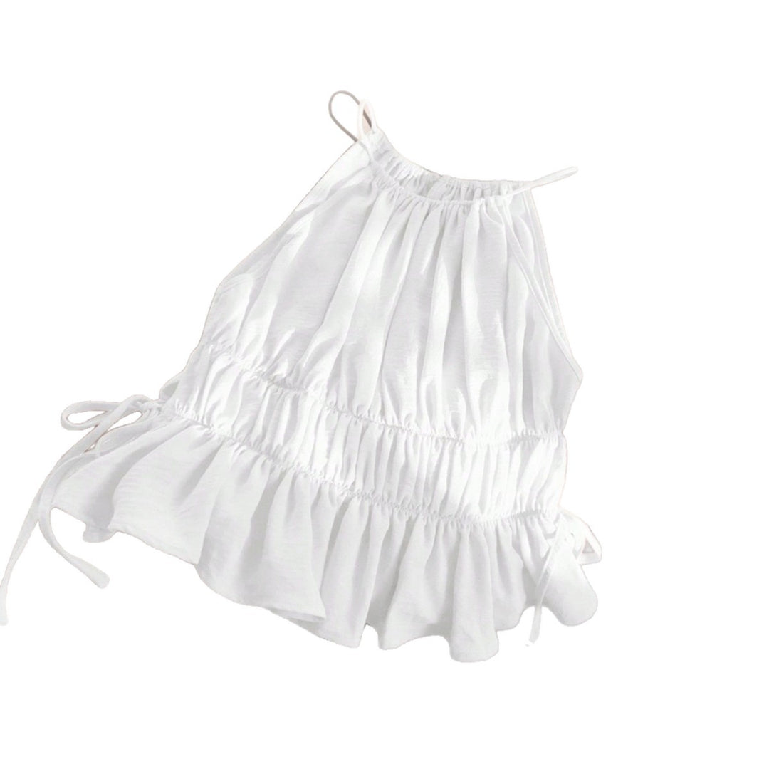 Dame afslappet ruffled top med justerbare stropper og elastisk talje Skovae