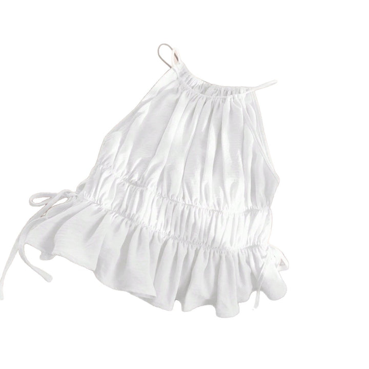 Dame afslappet ruffled top med justerbare stropper og elastisk talje Skovae