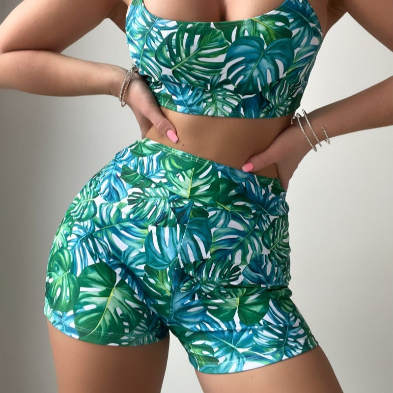 Dame Sporty To-Piece Badedragt-Sæt med floral bladtryk Stilla