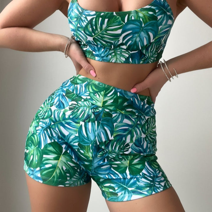 Dame Sporty To-Piece Badedragt-Sæt med floral bladtryk Stilla