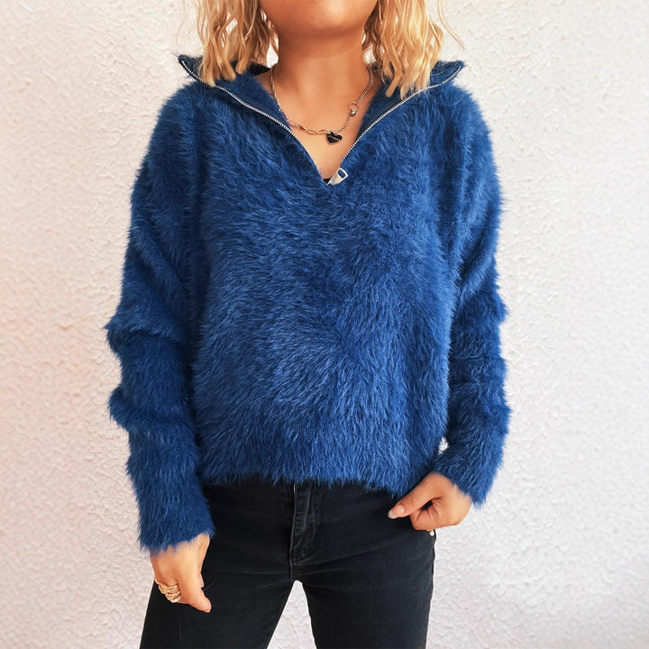 Kvinders hyggelige pullover med høj krave og lynlås Stilla