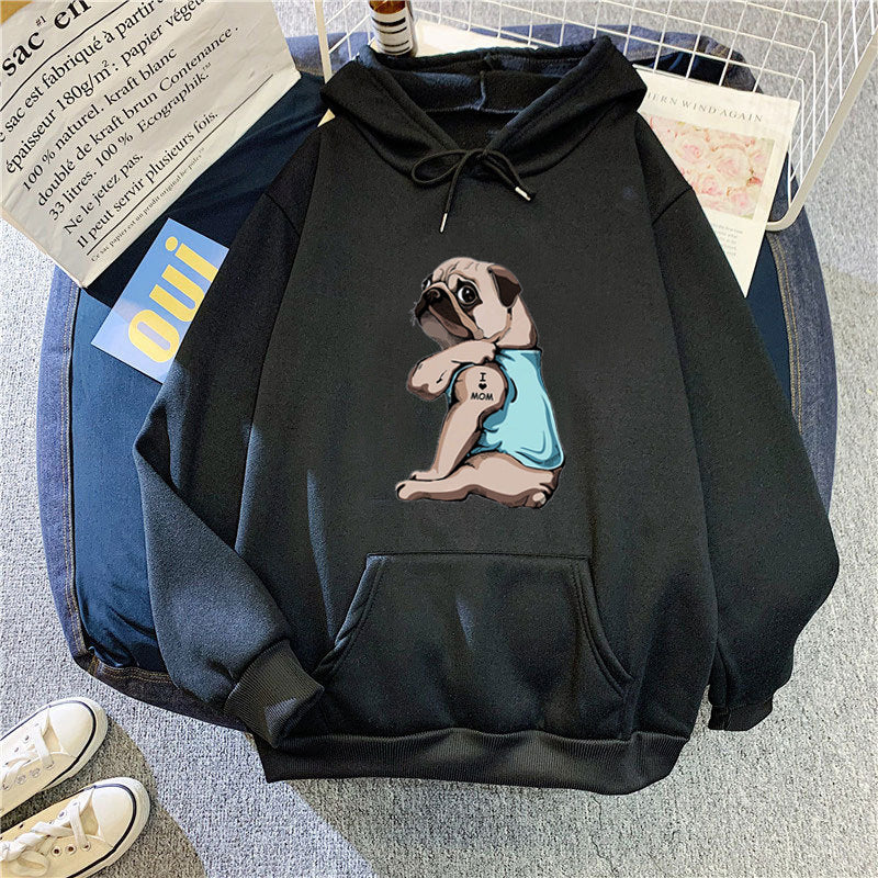 Kvinders hættetrøje med sødt pug design Skovae