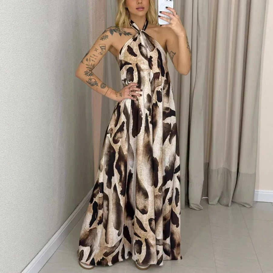 Dame maxikjole med moderne knudedesign og leopardmønster Stilla