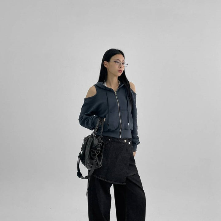 Dame mode cropped hoodie med udsnit ærmer Stilla