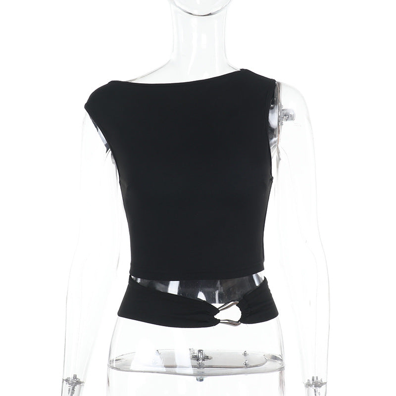 Dame Fitted Crop-Top med smart ringdetalje Skovae