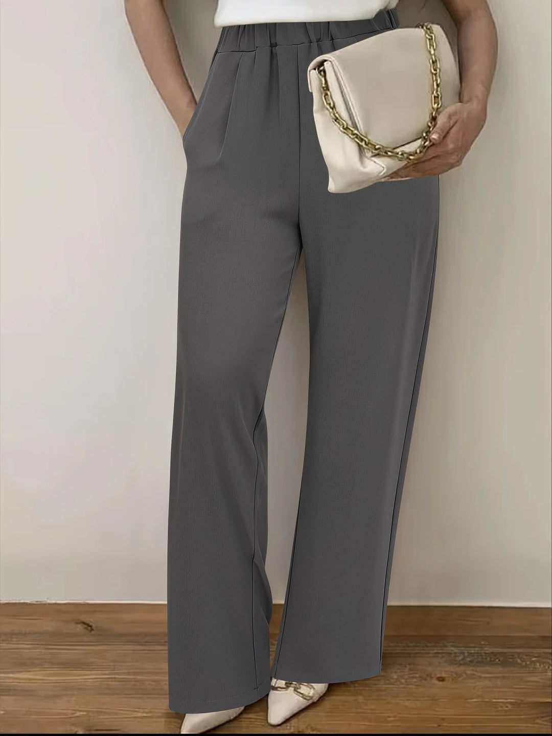 Dame Elegant Boho-Style Palazzo-bukser med høj talje og praktiske lommer Stilla
