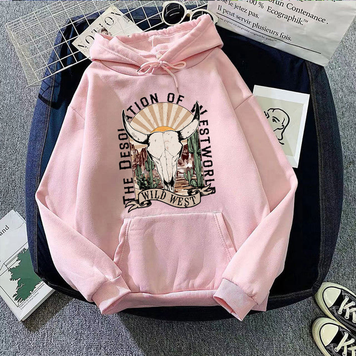 Dame hoodie med nostalgisk Wild West design Skovae