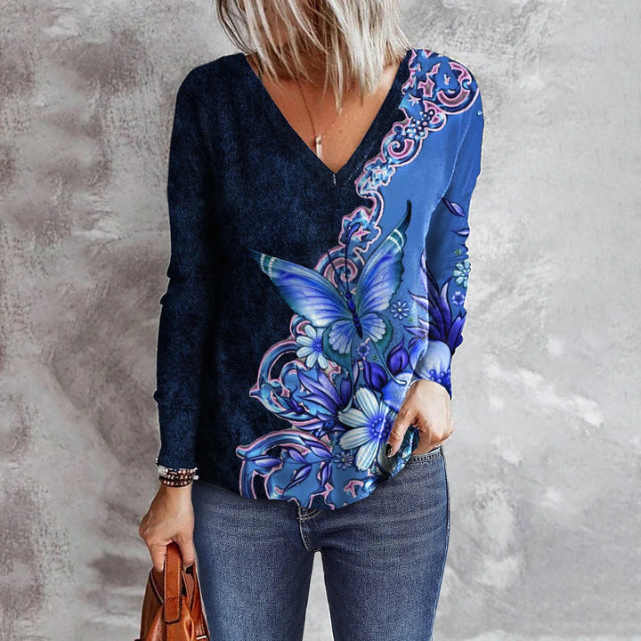 Stilla | Elegant Sommerfugltryk Fashionable Tee