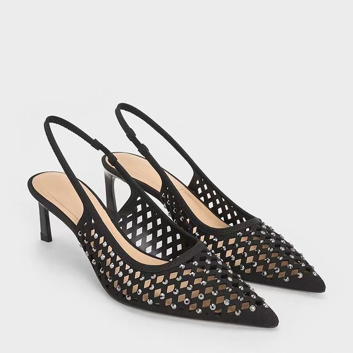 Femme Slouchy Spidsesko Slingback Hæle med dekoreret U-udskæringsdesign Stilla