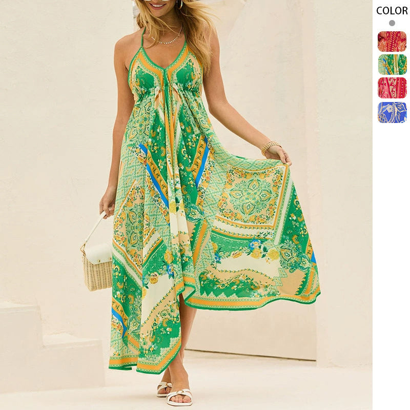 Kvindernes boho-inspirerede maxi kjole med elegant V-hals og asymmetrisk kant Stilla