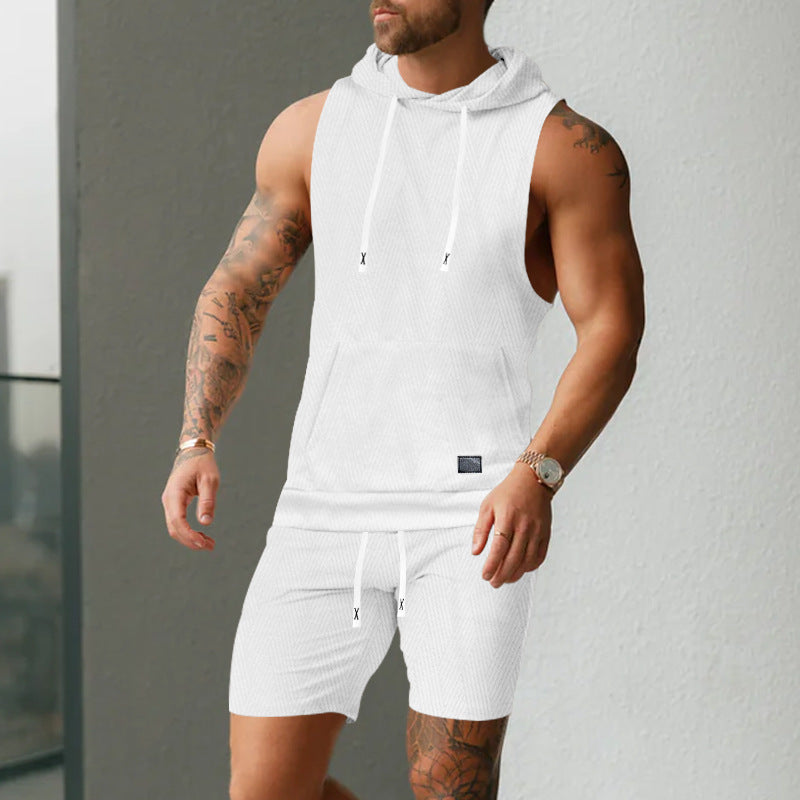 Herrer Sporty Hoodie Shirt og Shorts Sæt med innovativt Design Stilla