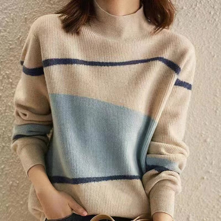 Dame behagelig rullekrave sweater med moderigtig stribemønster Stilla