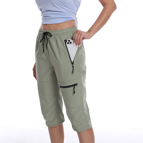 Dame Funktionelle Sports Capri Bukser med Praktiske Lynlåslommer Stilla