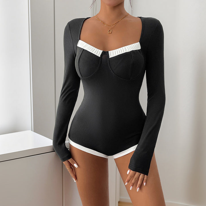 Dame Langærmet Rib Bodysuit med Kontrastdetaljer Stilla