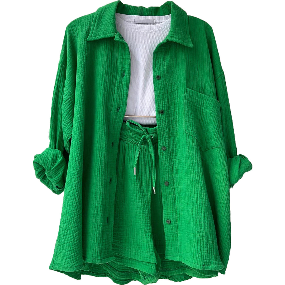 Dame afslappet overshirt med matchende shorts Stilla