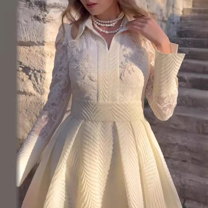 Dame Festligt Bryllupskjole med Blondebånd og Modekrave Stilla