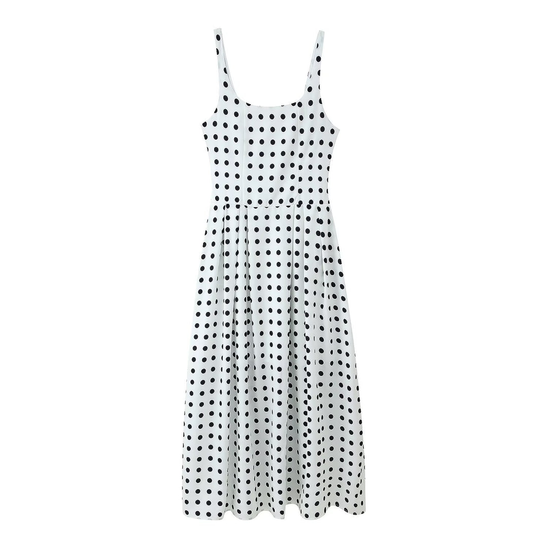 Femme Ærmeløs Polka-Dot-Midi-Kjole Stilla