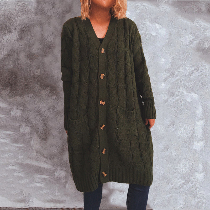 Kvindernes chunky strik cardigan med lommer og knapdetaljer Stilla