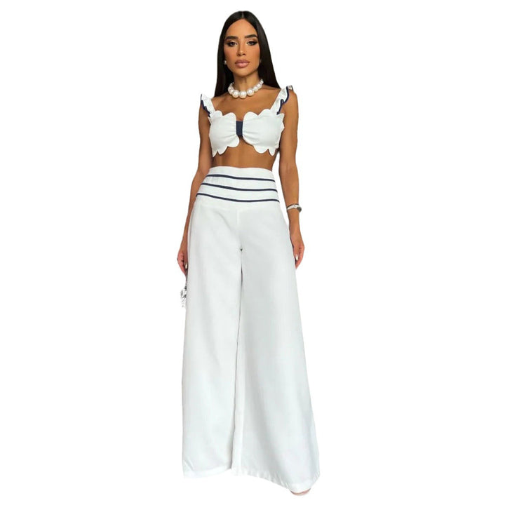 Dame sæt med crop-top og bred high-waist bukser Stilla