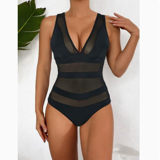 Dame Plunge Neck Mesh-Indsats Ént del Badeanstik Stilla