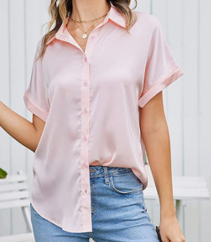 Dame Satin-bluse med overlappende skuldre Stilla