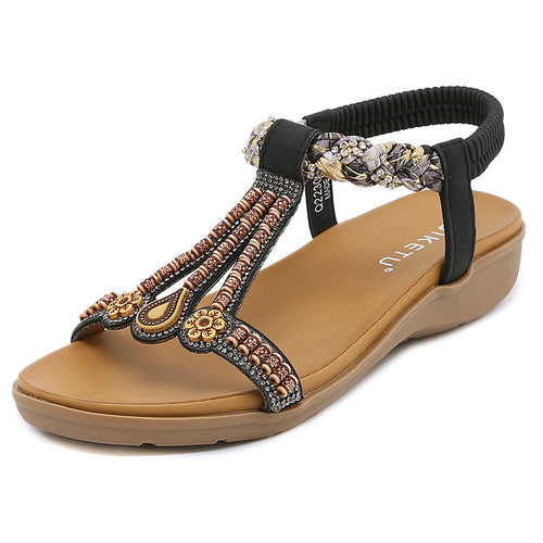 Damesandaler med dekorative sten og elastisk rem Stilla