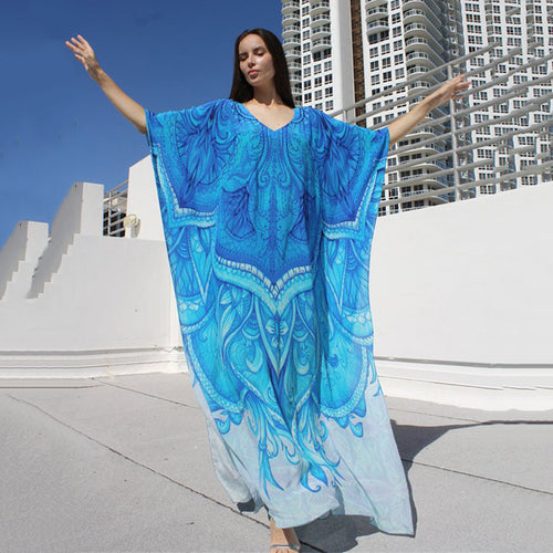 Dame Strandkaftan med kunstnerisktryk og flydende snit Stilla