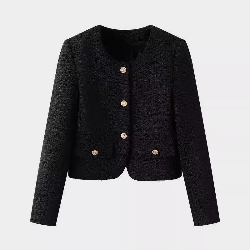 Damer elegant kort jakke i tweed stil med gyldne knapper Stilla