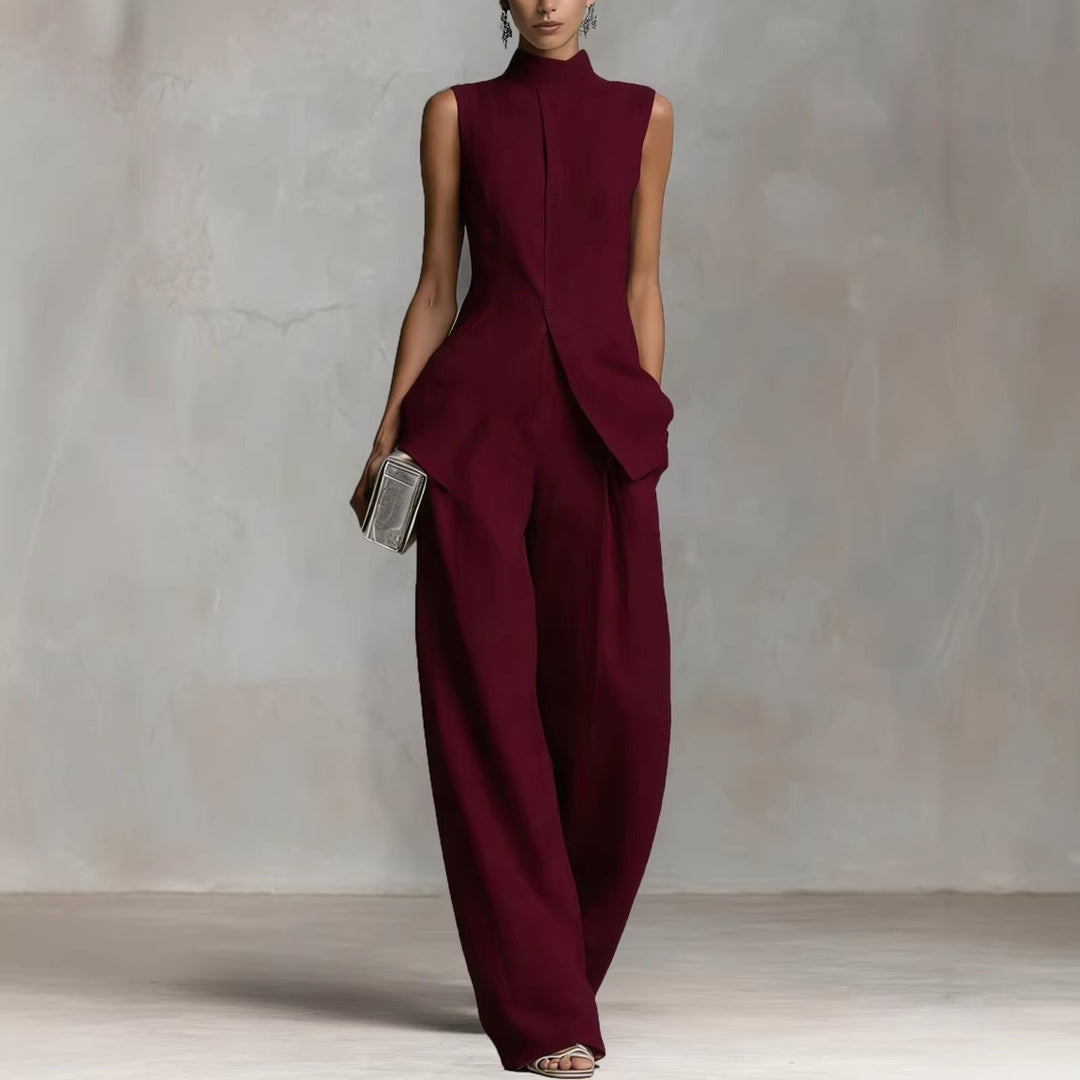 Damer Elegant Jumpsuit med høj hals og bred ben Skovae