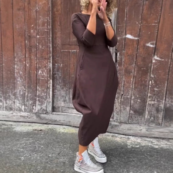 Dame elegant Midi-kjole med asymmetrisk snit og rygudskæring Stilla