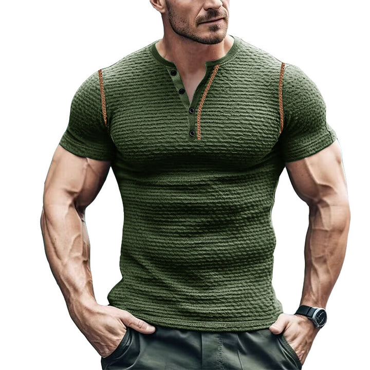 Herrer kortærmet Henley T-shirt med struktureret design og tætsiddende pasform Stilla
