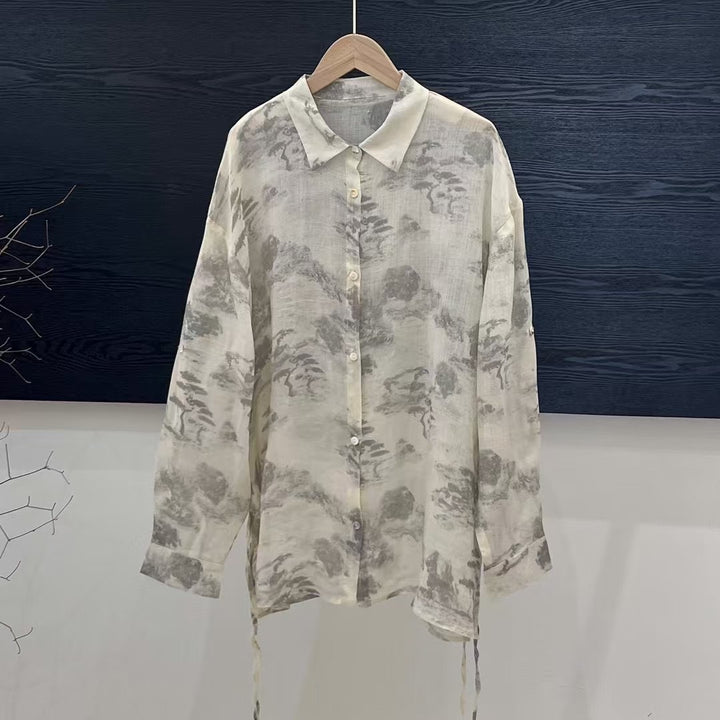 Femme Floral Print Oversized Knaplukning Skjorte Stilla
