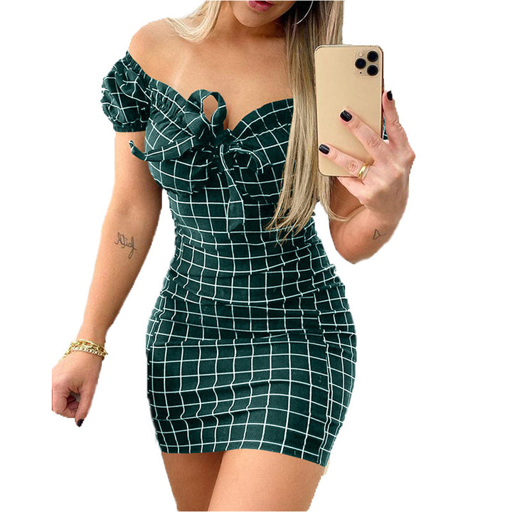 Dame Figurtilpasset Minikjole med skulderfri design og trendy ternet mønster Stilla