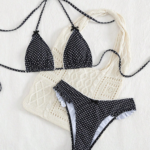 Dame triangle bikini sæt med legende prikker Skovae