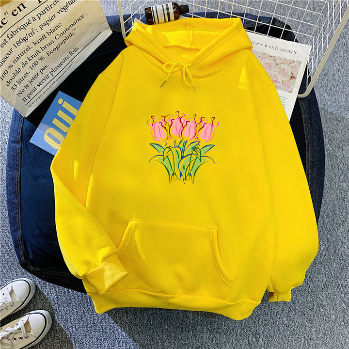 Kvinders hættetrøje med blomster tulipan motiv Skovae