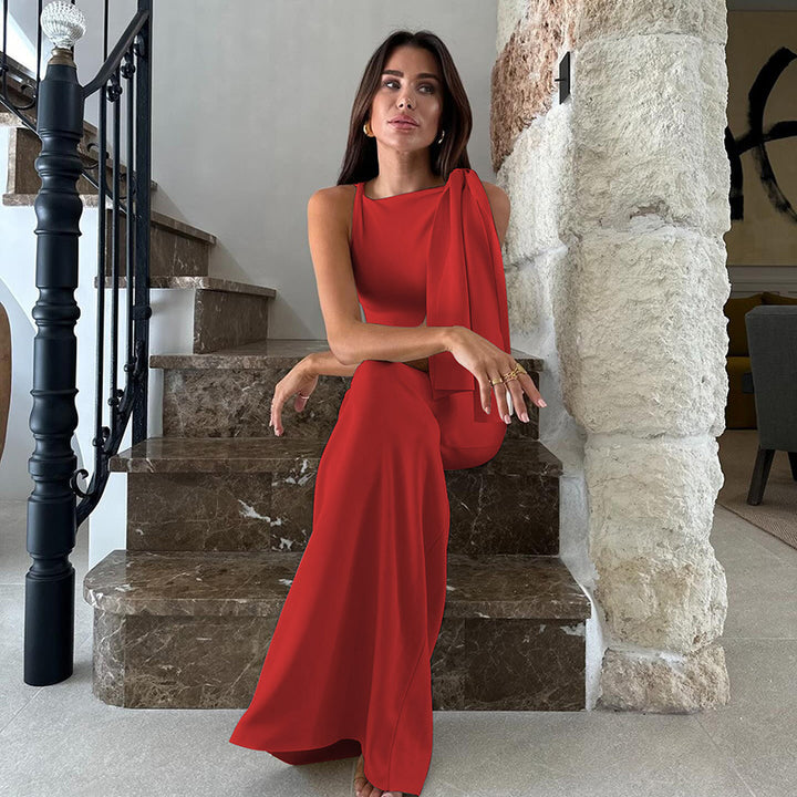 Dame Elegant Maxikjole med asymmetrisk stropdetaljer Skovae