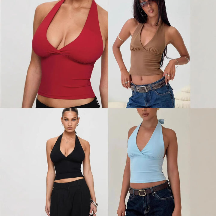 Dame elegant Cropped Top med smagfuld V-udskæring og rynkede detaljer Skovae