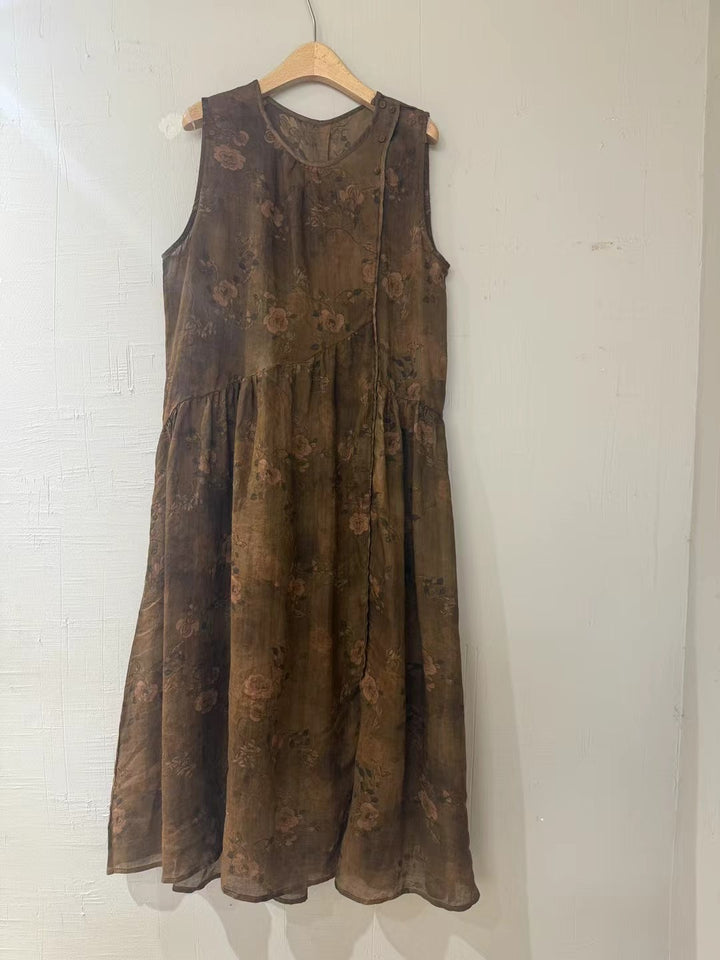 Femme Floral Midi Kjole med Rynkekant Stilla