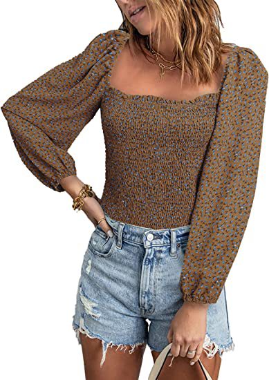 Dame Smocked Bluse med ballonærmer Stilla