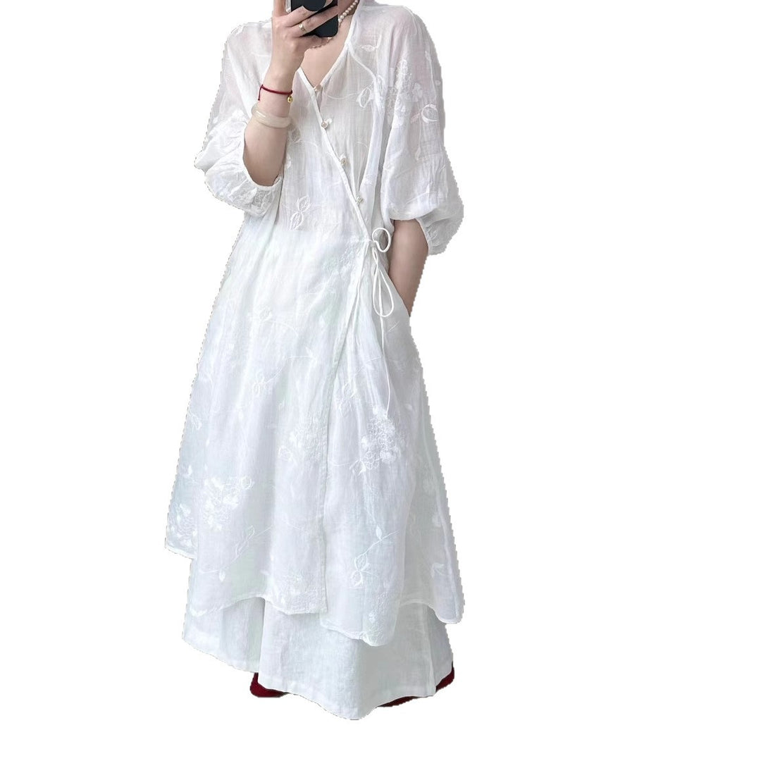 Femme Elegante Broderet Maxi Kjole Stilla 1749785292