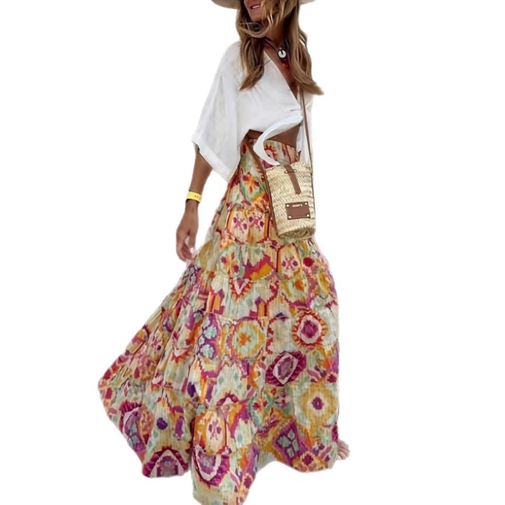 Femme Bohemian Maxi Skirt med etnisk tryk Stilla