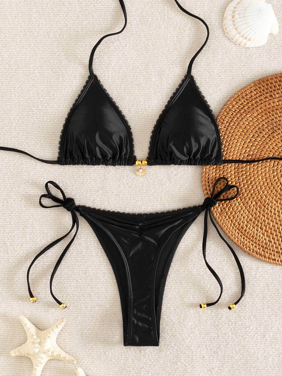 Damer trekant-bikini-sæt med luksuriøse ruffle-detaler og dekorativt bindebånd Skovae